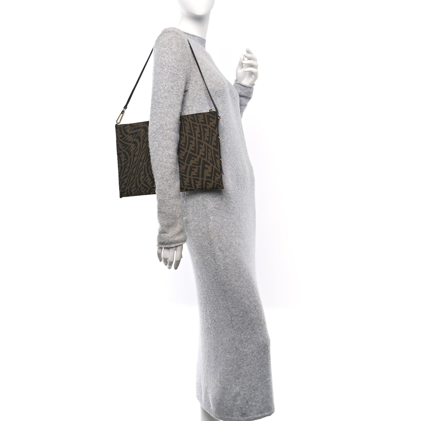 X SARAH COLEMAN Fabric Jacquard FF Vertigo Pochette Tobacco Moro Black