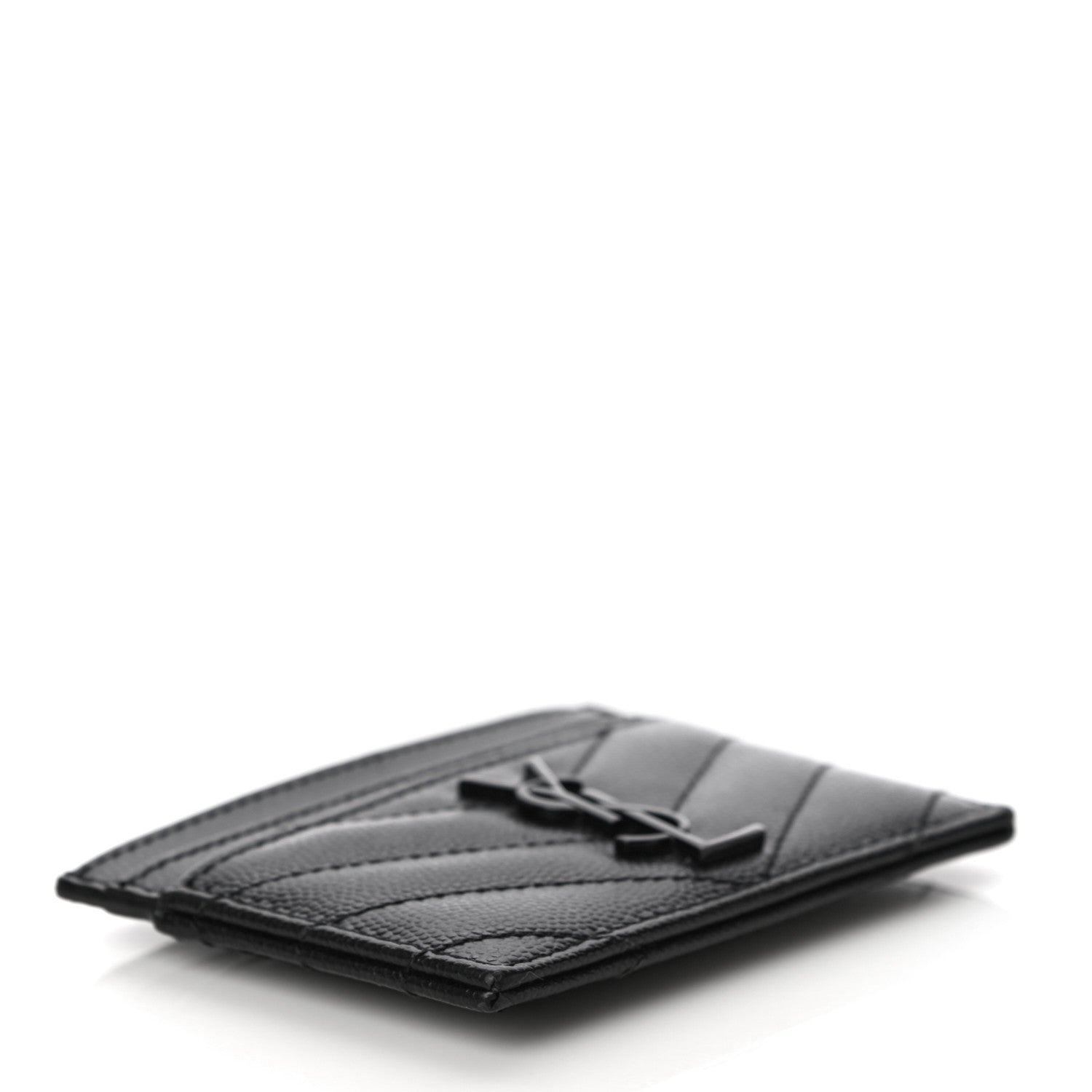 Saint Laurent Grain De Poudre Matelasse Chevron Monogram Credit Card Case Black 4 of 11
