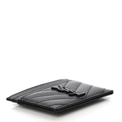 Saint Laurent Grain De Poudre Matelasse Chevron Monogram Credit Card Case Black 4 of 11