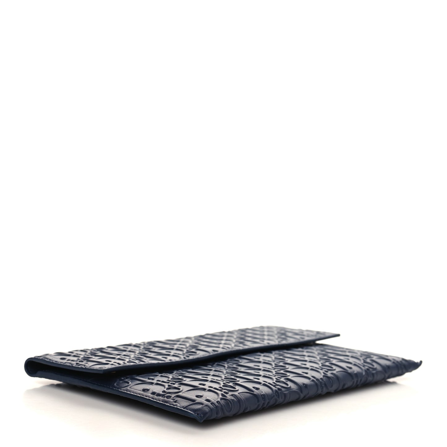 Calfskin Embossed Oblique Clutch Navy