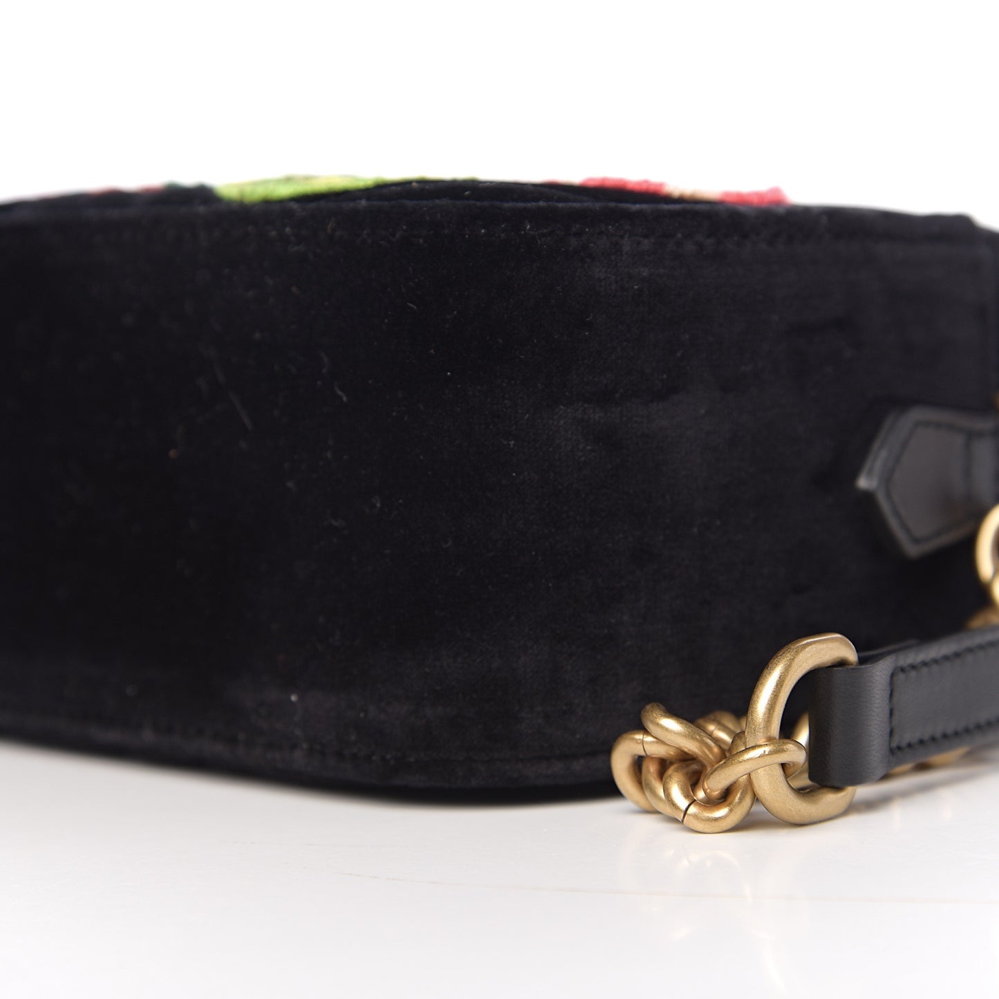 Velvet Matelasse Deer Embroidered Small GG Marmont Chain Shoulder Bag Black