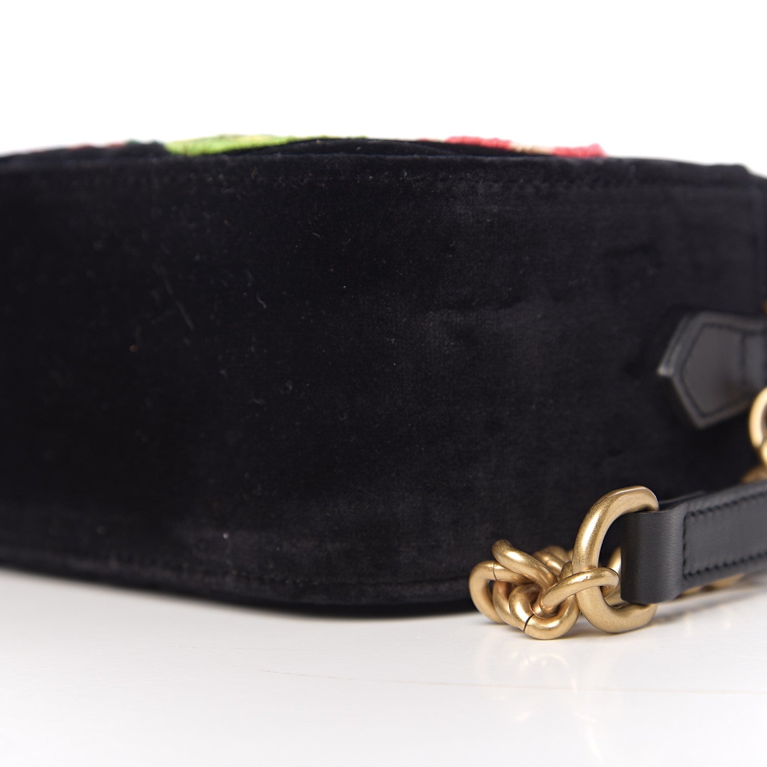 Gucci Velvet Matelasse Deer Embroidered Small GG Marmont Chain Shoulder Bag Black 9 of 9