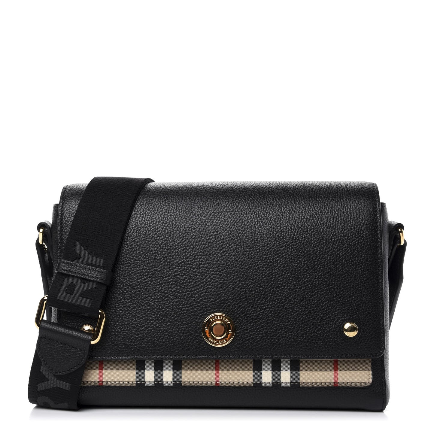 Grainy Calfskin Vintage Check Note Crossbody Bag Black