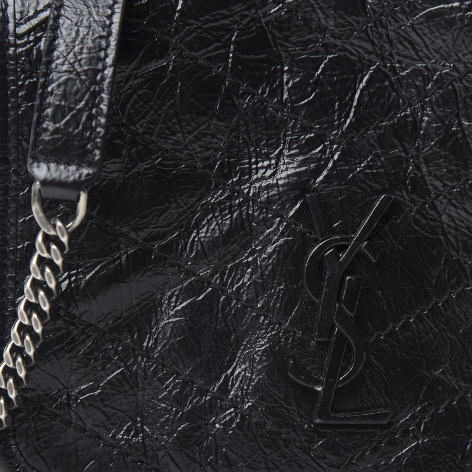 Saint Laurent Crinkled Calfskin Matelasse Monogram Niki Chain Wallet Black 10 of 10