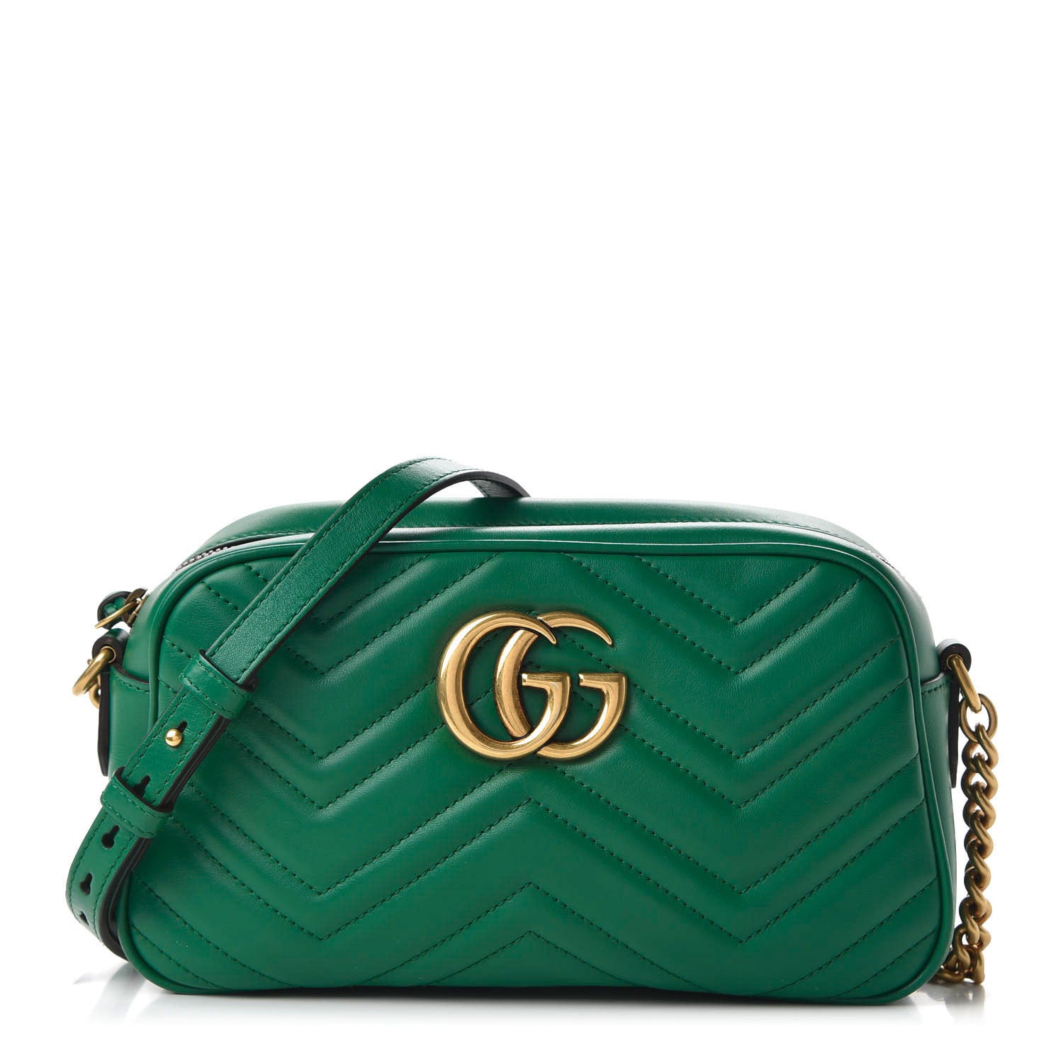 Gucci Calfskin Matelasse Small GG Marmont Chain Shoulder Bag Emerald Green 1 of 10
