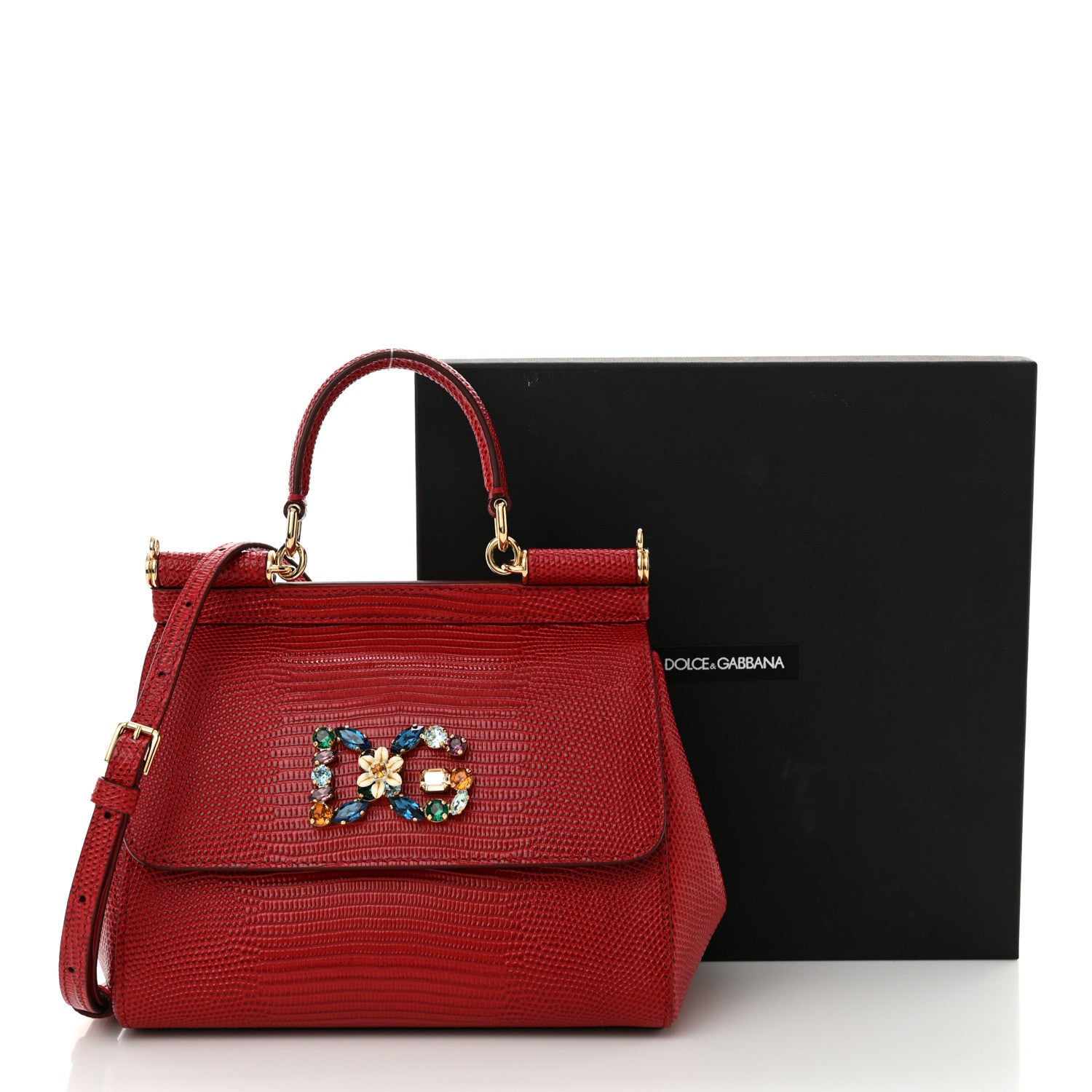 Dolce & Gabbana Stampa Iguana Crystal Small Miss Sicily Satchel Red 10 of 10