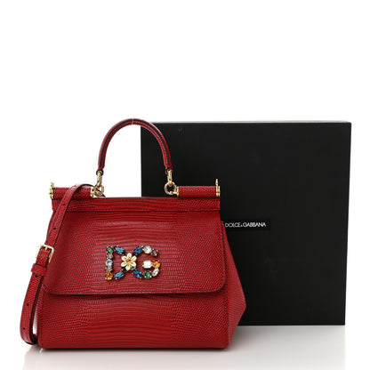 Dolce & Gabbana Stampa Iguana Crystal Small Miss Sicily Satchel Red 10 of 10