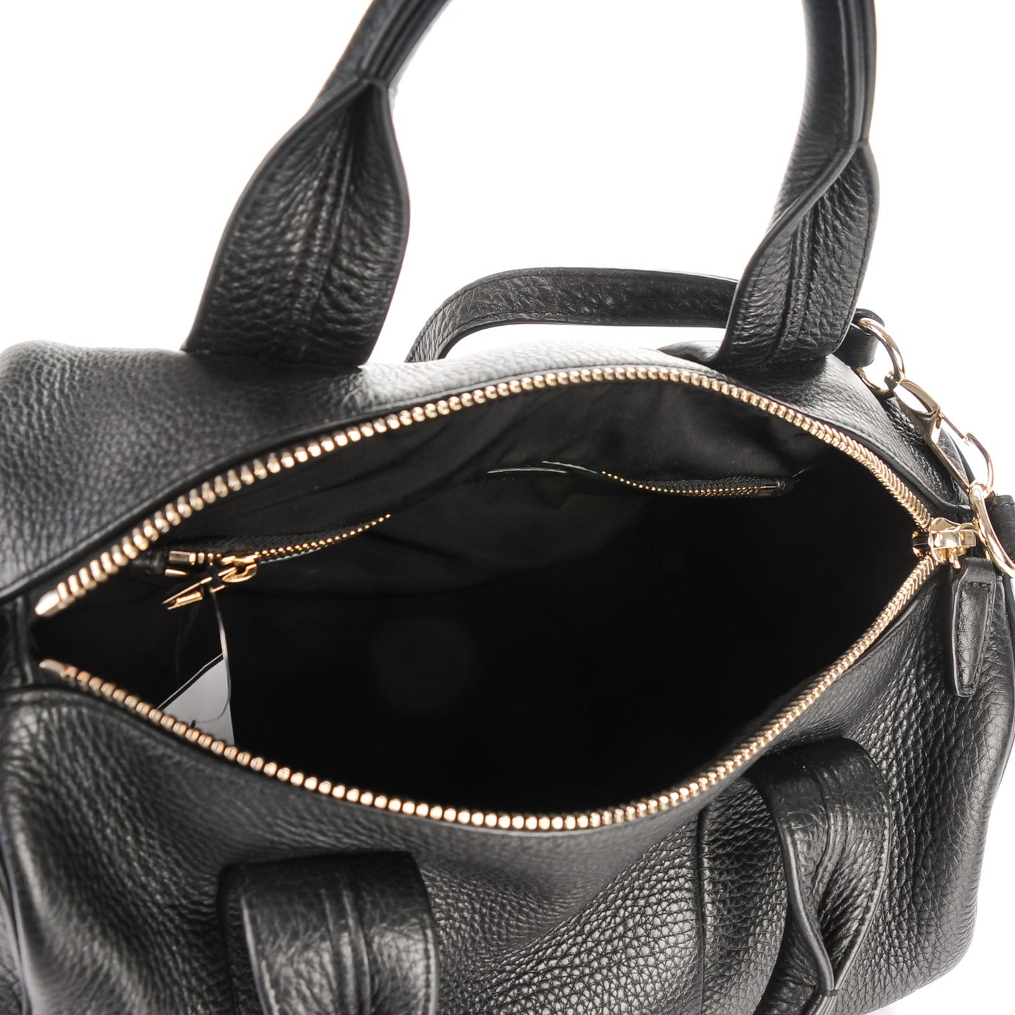 Pebbled Lambskin Rocco Duffel Black Pale Gold Hardware