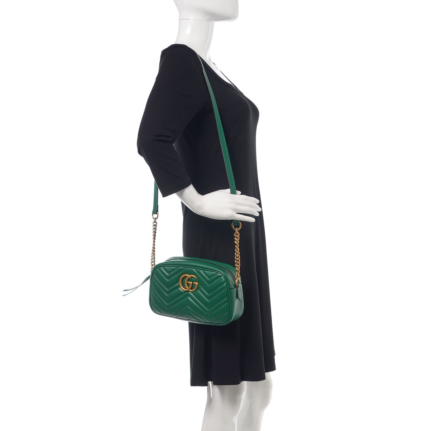 Gucci Calfskin Matelasse Small GG Marmont Chain Shoulder Bag Emerald Green 2 of 9