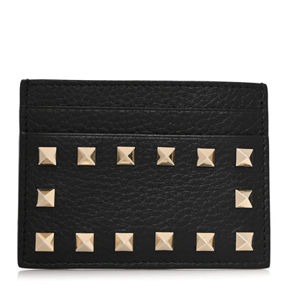 Valentino Garavani Pebbled Calfskin Rockstud Card Holder Black 1 of 6