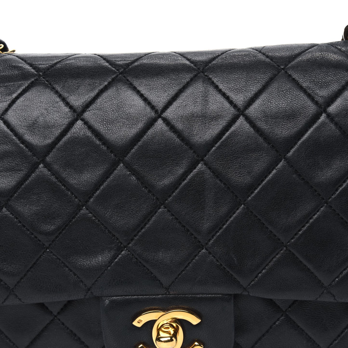 Lambskin Quilted Medium Double Flap Black