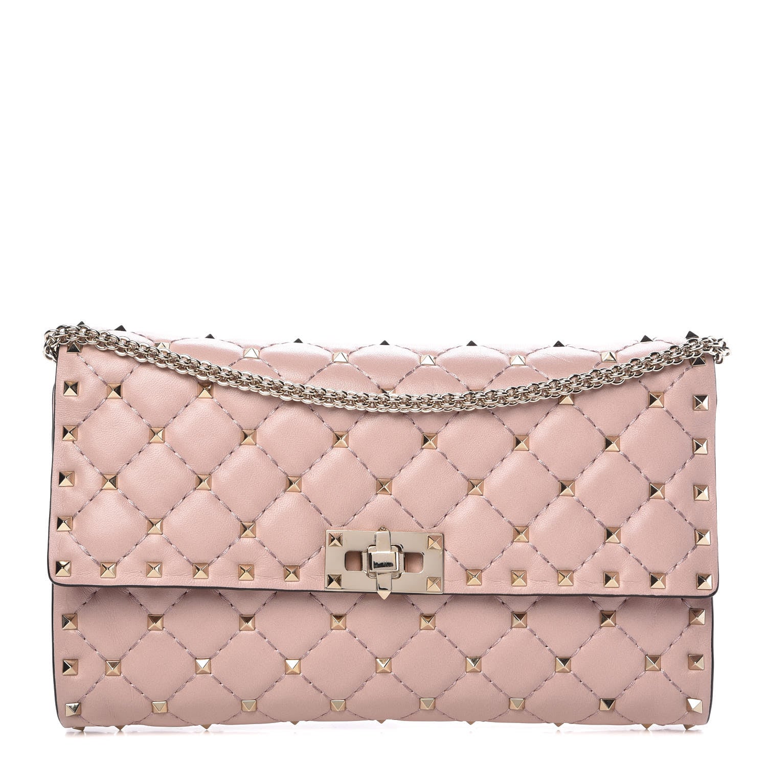 Valentino Garavani Nappa Rockstud Spike Wallet on Chain Water Rose 1 of 9