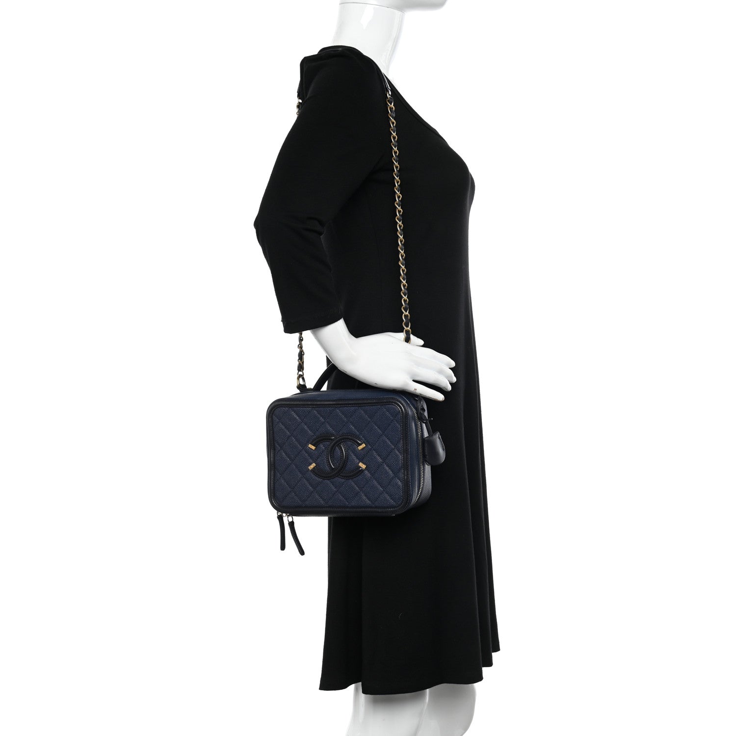 Chanel Caviar Quilted Medium CC Filigree Vanity Case Navy Black 2 of 14