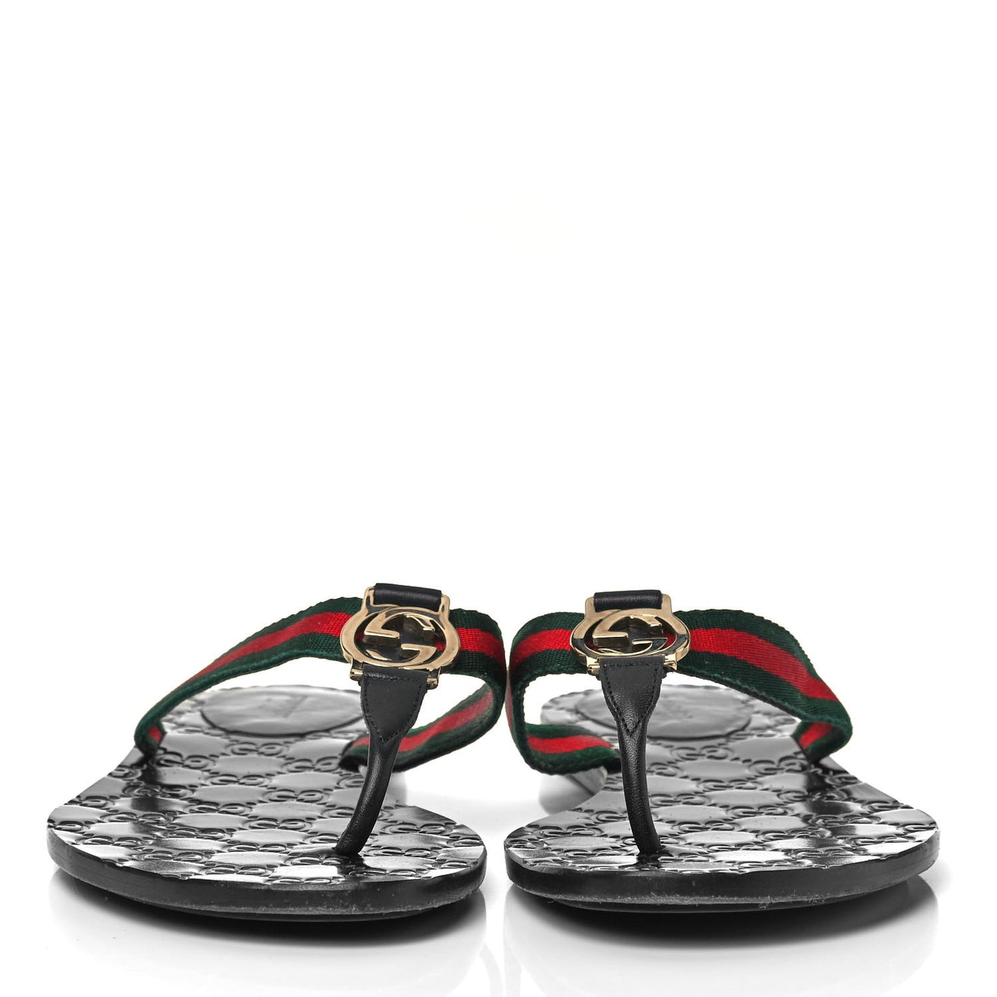 Nylon Guccissima Web Womens Thong Sandals 38.5 Green Red Black