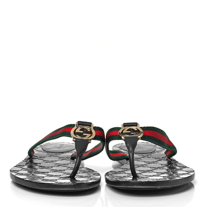 Gucci Nylon Guccissima Web Womens Thong Sandals 38.5 Green Red Black 2 of 9