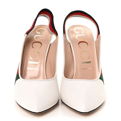 Gucci Malaga Kid Web Sylvie High Heel Slingback Pumps 40 White 2 of 9