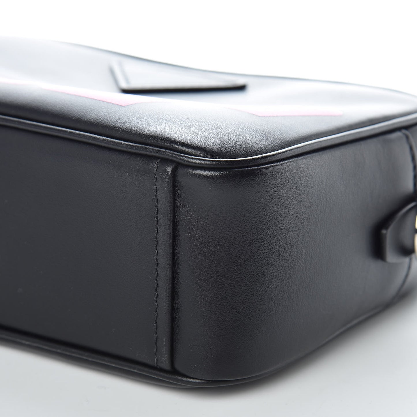 City Calfskin Racing Logo Camera Bag Black Fuxia