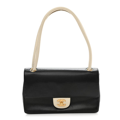 Chanel Lambskin Perforated Medium Single Flap Bag Black White 1 of 11