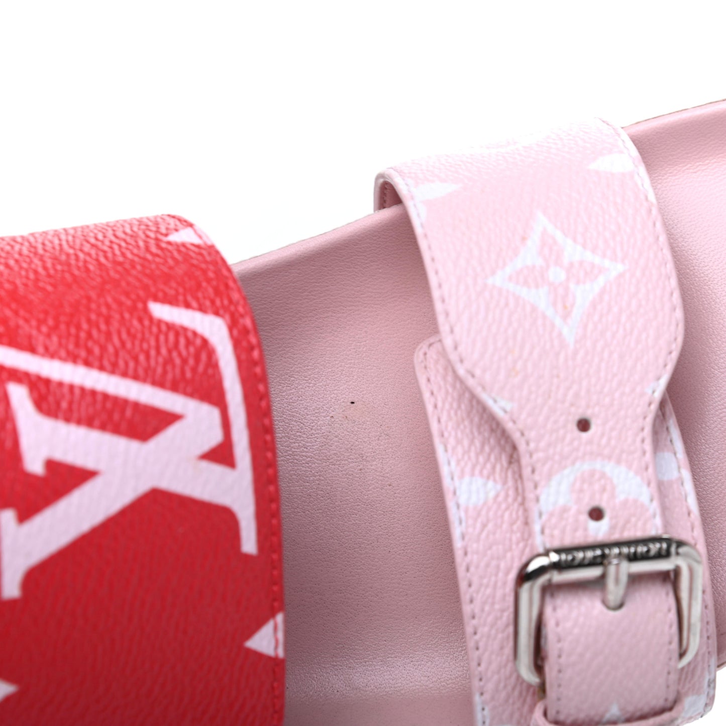 Monogram Giant Bom Dia Flat Mule Sandals 37.5 Rouge Rose