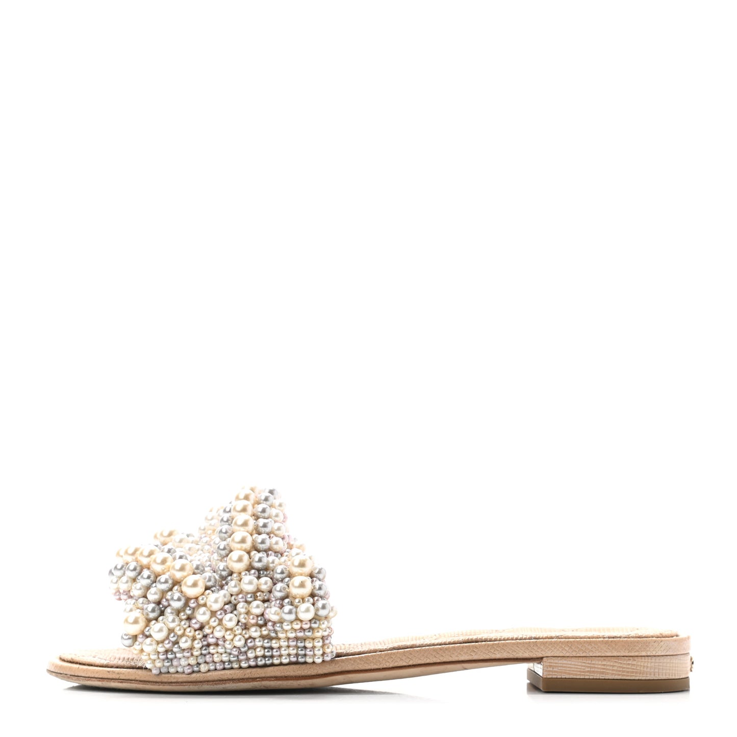 Fantasy Calfskin Pearl Cord CC Mules 35.5 Ivory