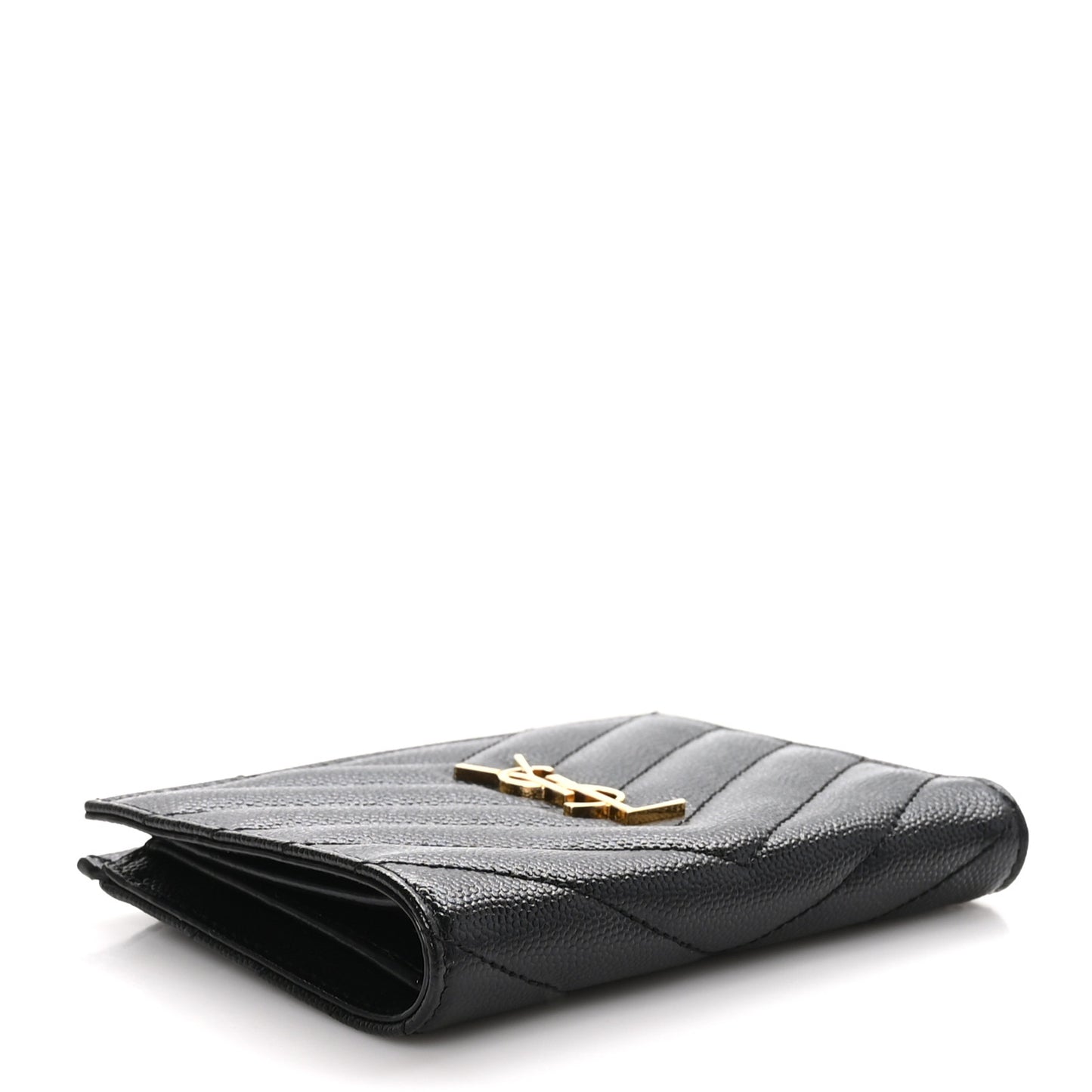 SAINT LAURENT Grain De Poudre Matelasse Chevron Monogram Zipped Two-Part Wallet Black