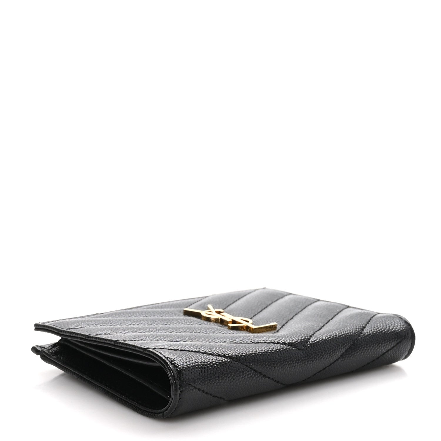 Saint Laurent SAINT LAURENT Grain De Poudre Matelasse Chevron Monogram Zipped Two-Part Wallet Black 4 of 9