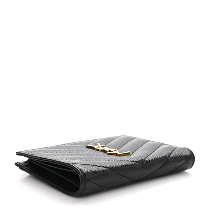 Saint Laurent SAINT LAURENT Grain De Poudre Matelasse Chevron Monogram Zipped Two-Part Wallet Black 4 of 9