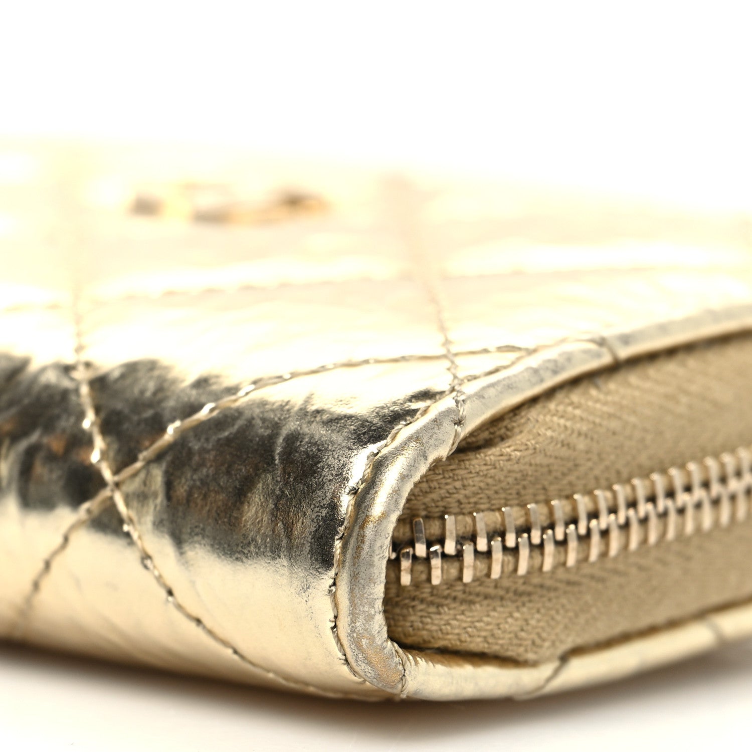 Chanel Hammered Metallic Calfskin Quilted Zip Coin Purse Gold 10 of 10