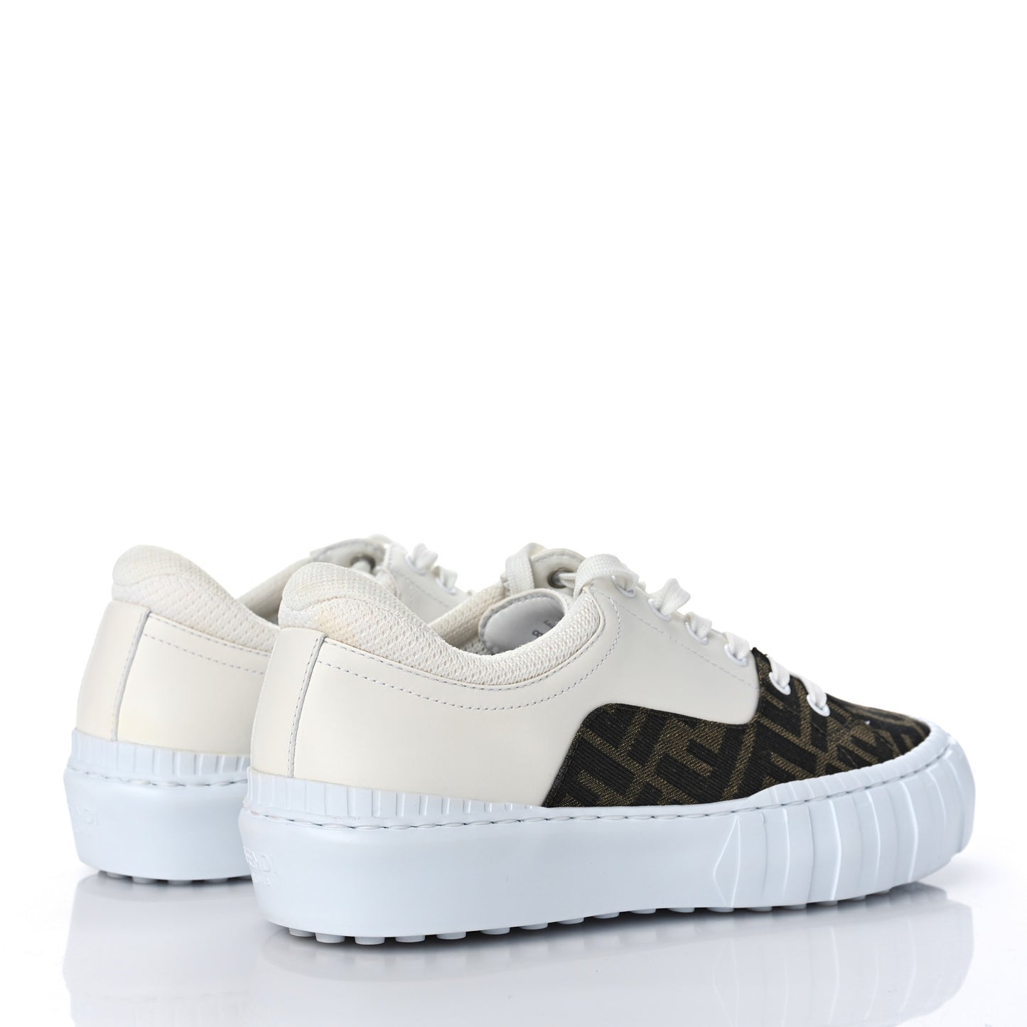 Fabric Jacquard Vitello Technical Fabric FF Womens Fendi Force Low Top Sneakers 38 Tobacco Black Ultrawhite White