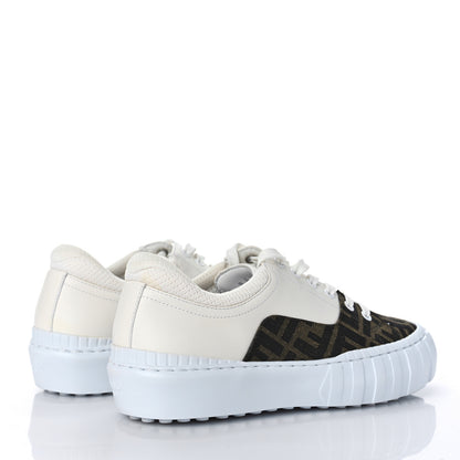 Fendi Fabric Jacquard Vitello Technical Fabric FF Womens Fendi Force Low Top Sneakers 38 Tobacco Black Ultrawhite White 3 of 10
