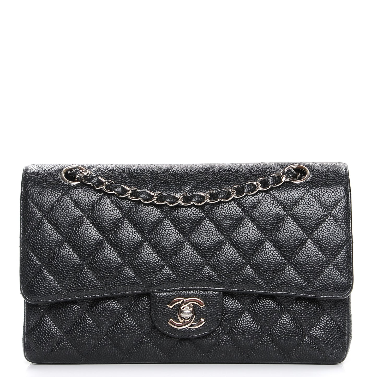 Caviar Quilted Medium Double Flap Black