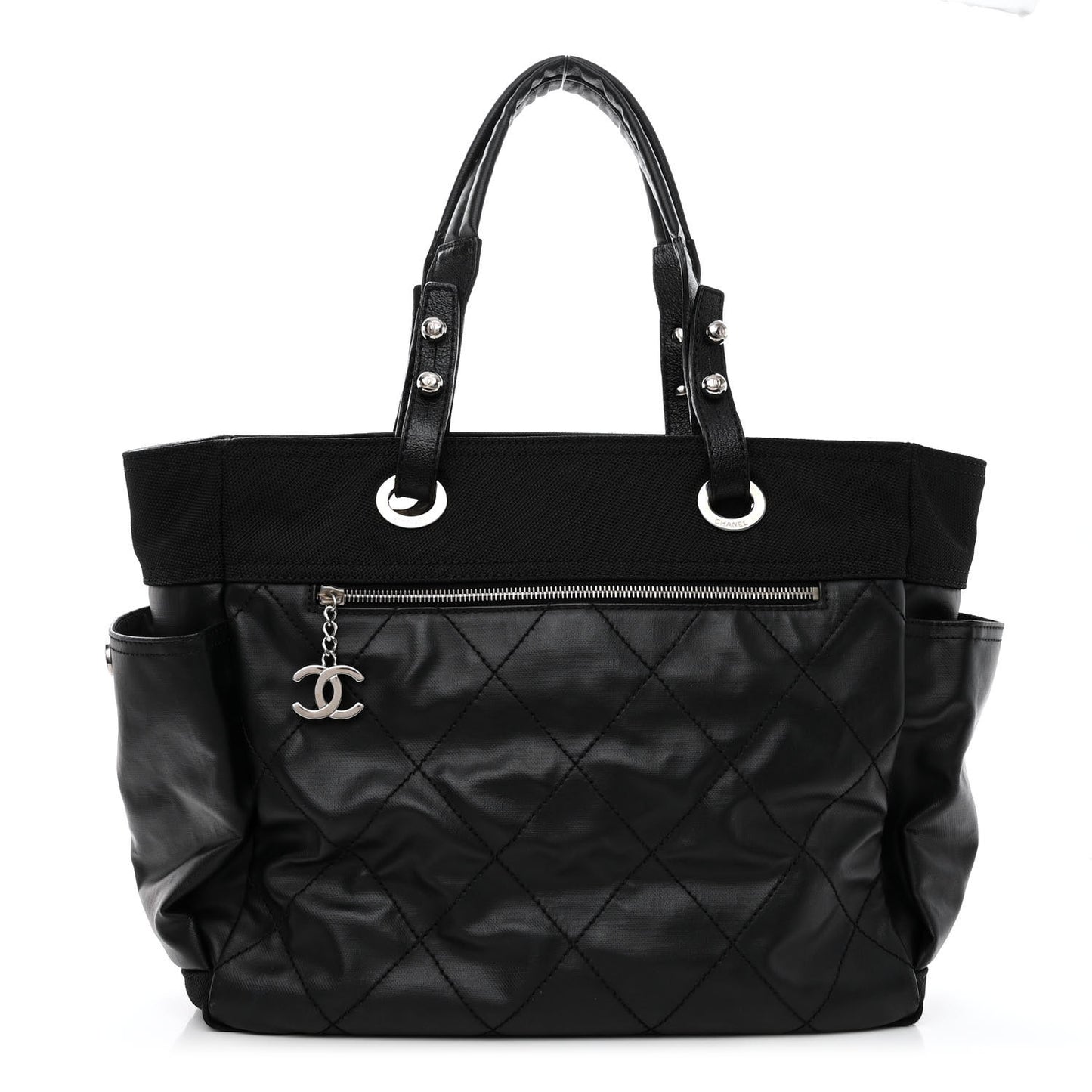 Coated Canvas Quilted Large Paris Biarritz Tote Black