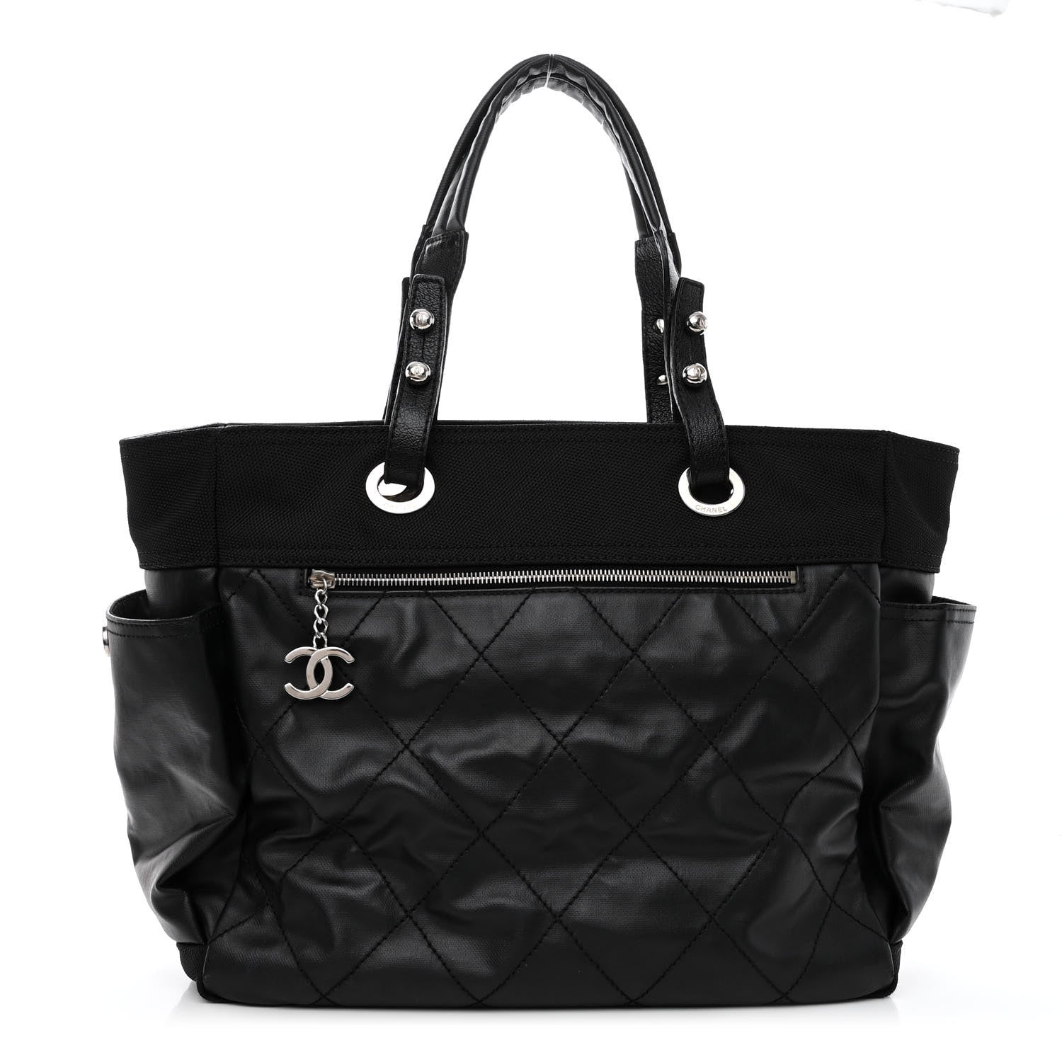 Chanel Coated Canvas Quilted Large Paris Biarritz Tote Black 3 of 10