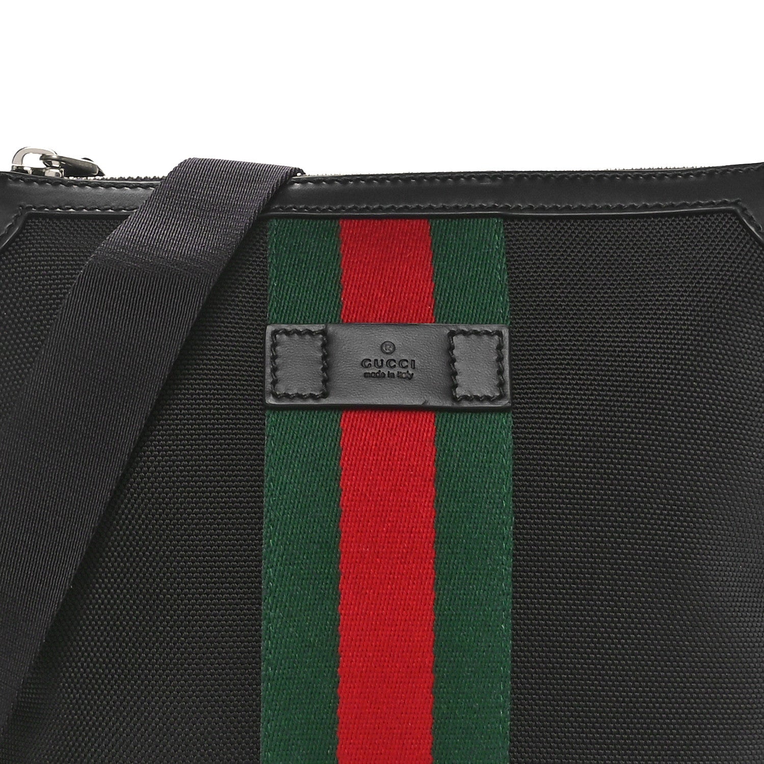 Gucci Techno Canvas Selleria Calfskin Web Small Flat Messenger Bag Black 8 of 10