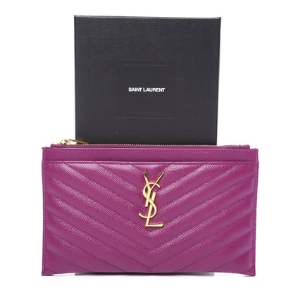 Saint Laurent Grain De Poudre Chevron Monogram Bill Pouch Dark Grape 10 of 10