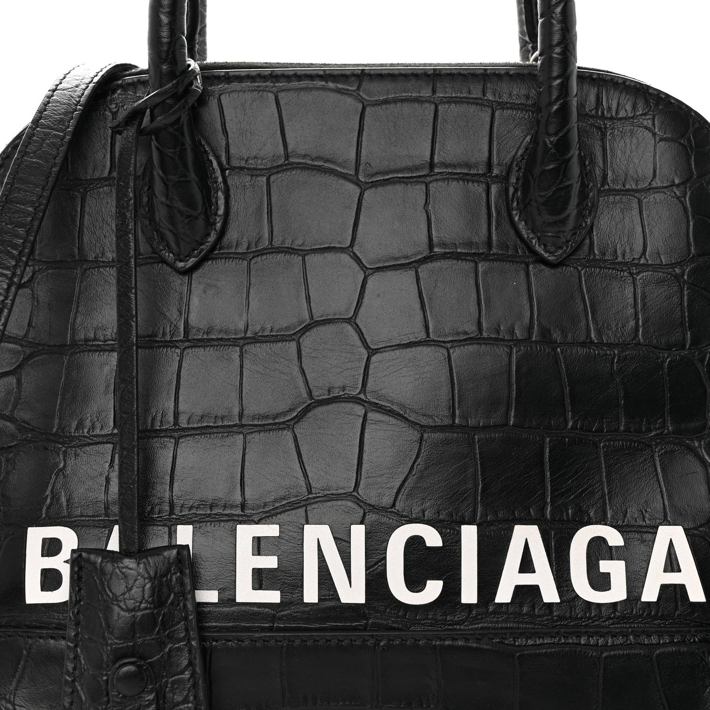 Calfskin Logo Crocodile Embossed S Ville Top Handle Bag Black White