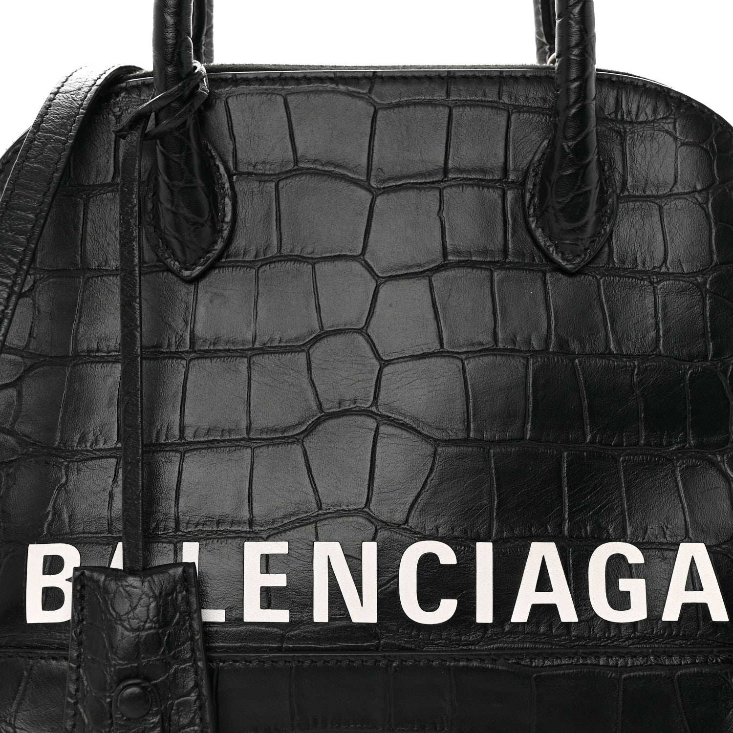Balenciaga Calfskin Logo Crocodile Embossed S Ville Top Handle Bag Black White 7 of 22