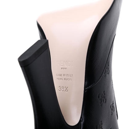 Fendi Vitello Karligraphy Embossed FFreedom High Heel Ankle Boots 38.5 Black 6 of 7