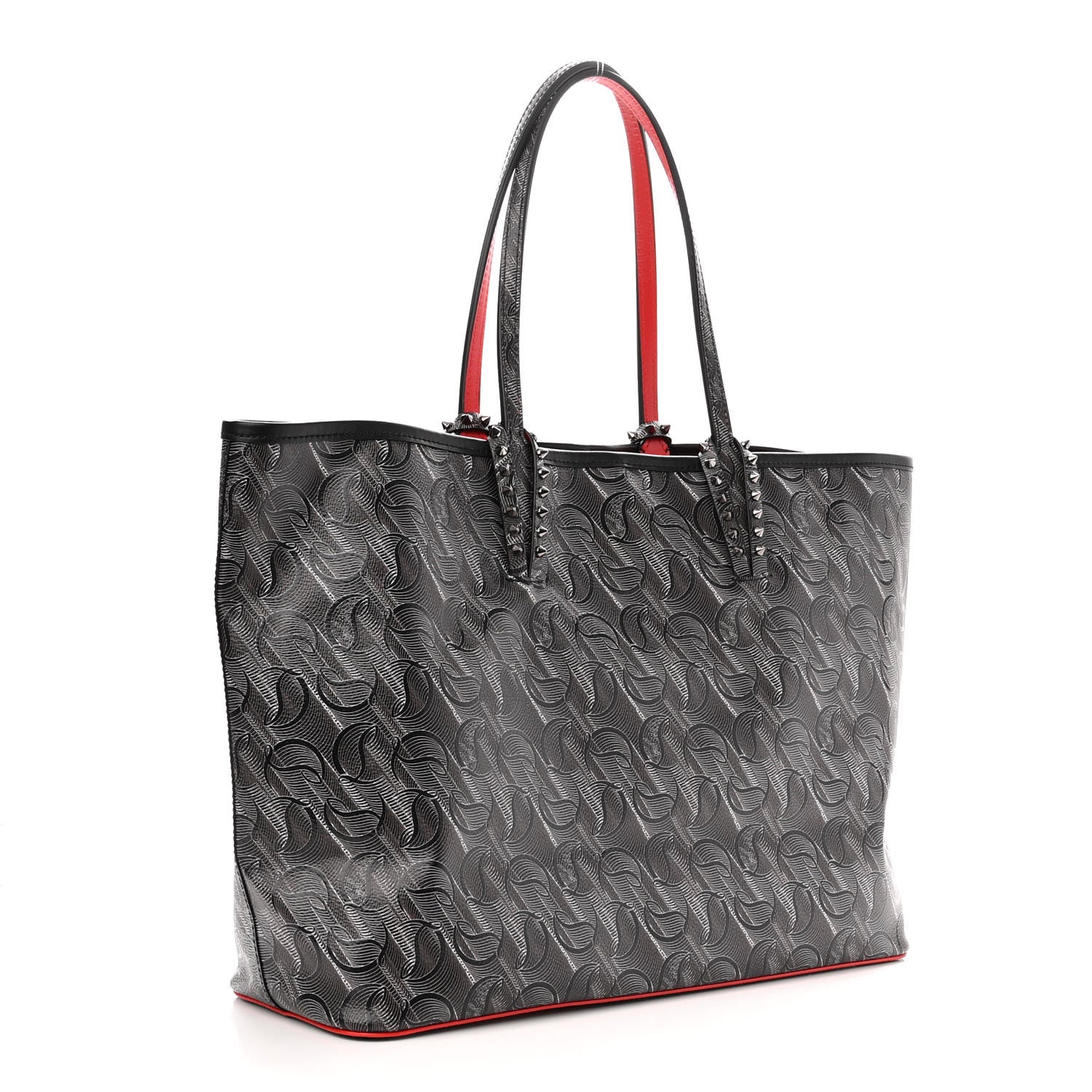 Christian Louboutin Toile Monogram Calfskin Printed Spikes East West Cabata Tote Black 4 of 11