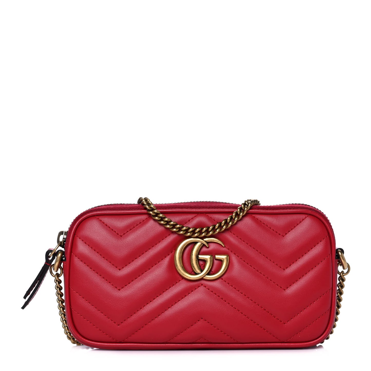 Calfskin Matelasse Mini GG Marmont Chain Crossbody Bag Hibiscus Red