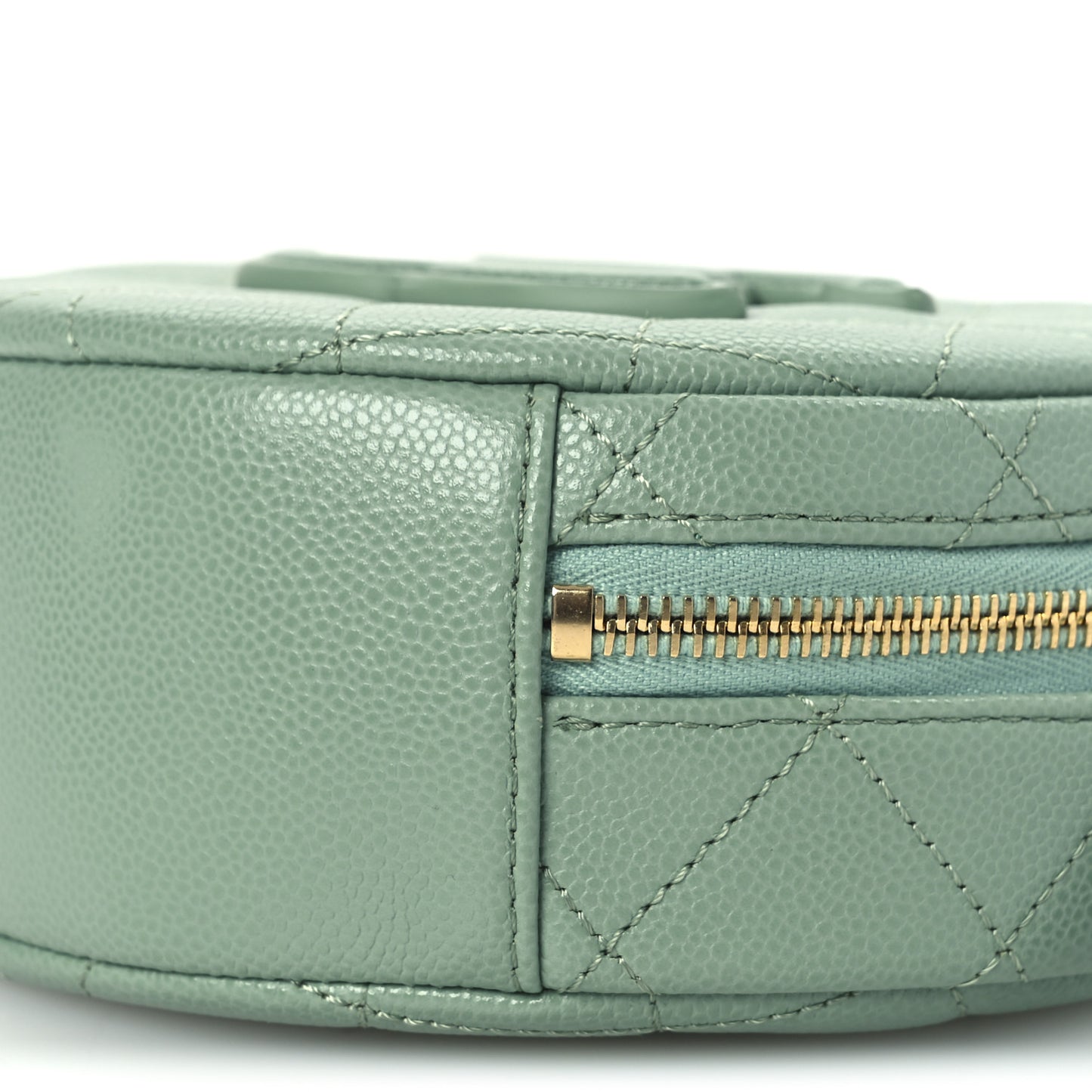 Caviar Quilted Small Round Vanity With Chain Light Green