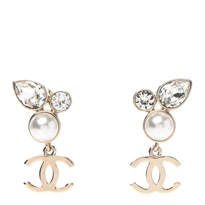 Chanel Pearl Crystal CC Drop Earrings Gold 1 of 4