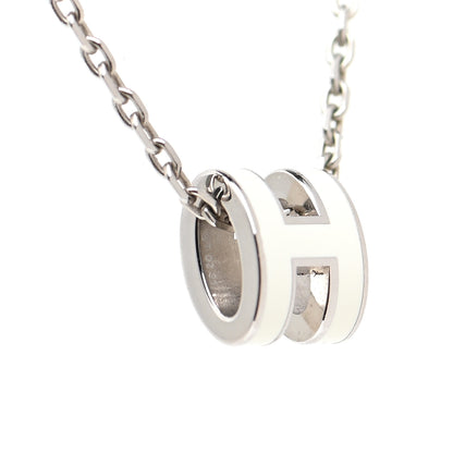 Hermes Lacquered Palladium Mini Pop H Pendant Necklace White 6 of 6
