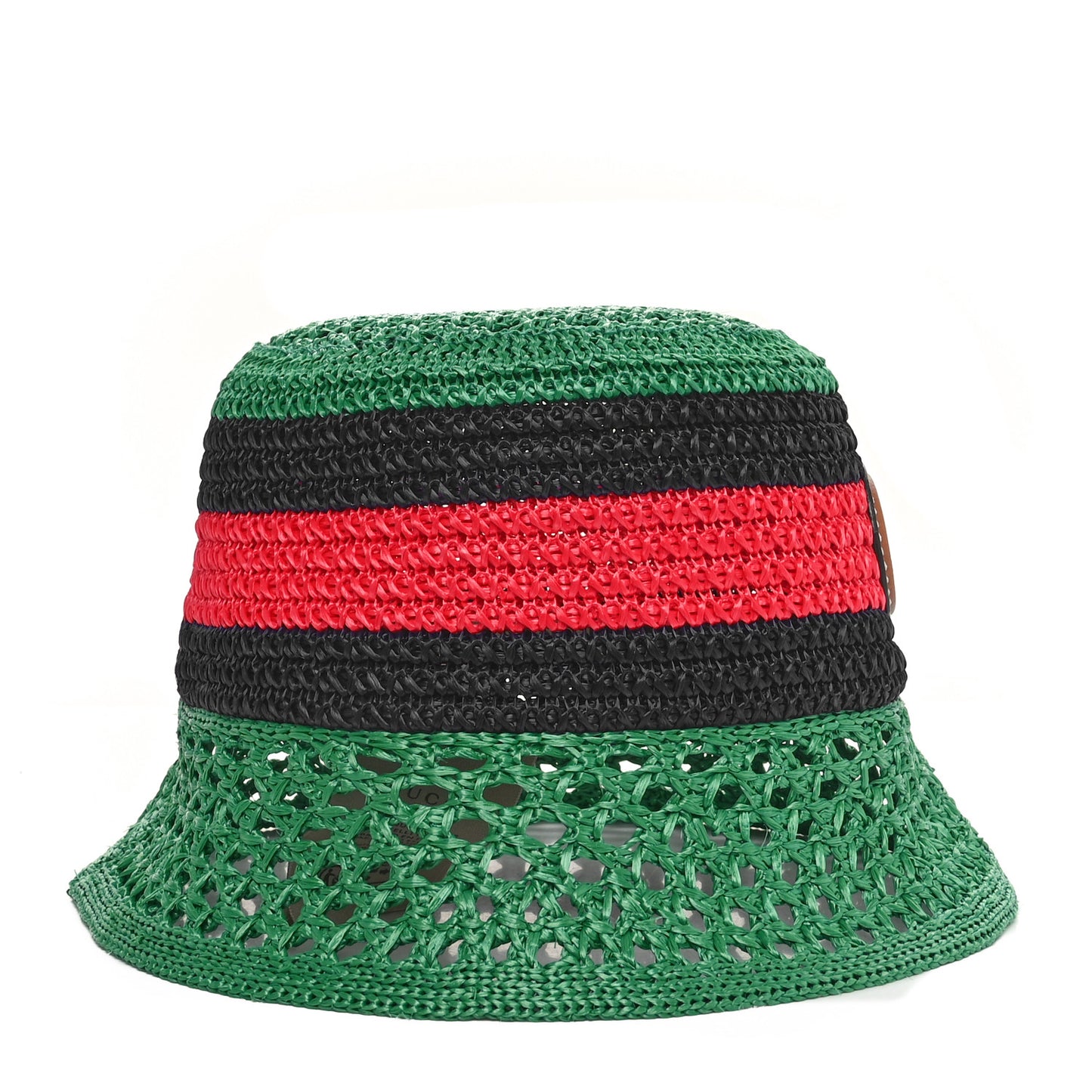 Raffia Interlocking G Web Bucket Hat S Green Multicolor