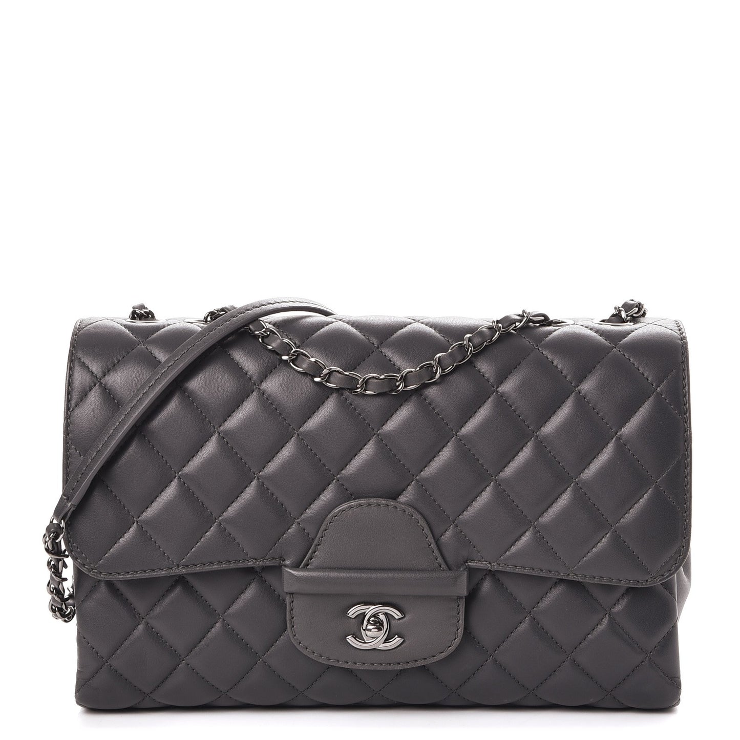 Lambskin Quilted Jumbo Coco Loop Flap Charcoal Grey