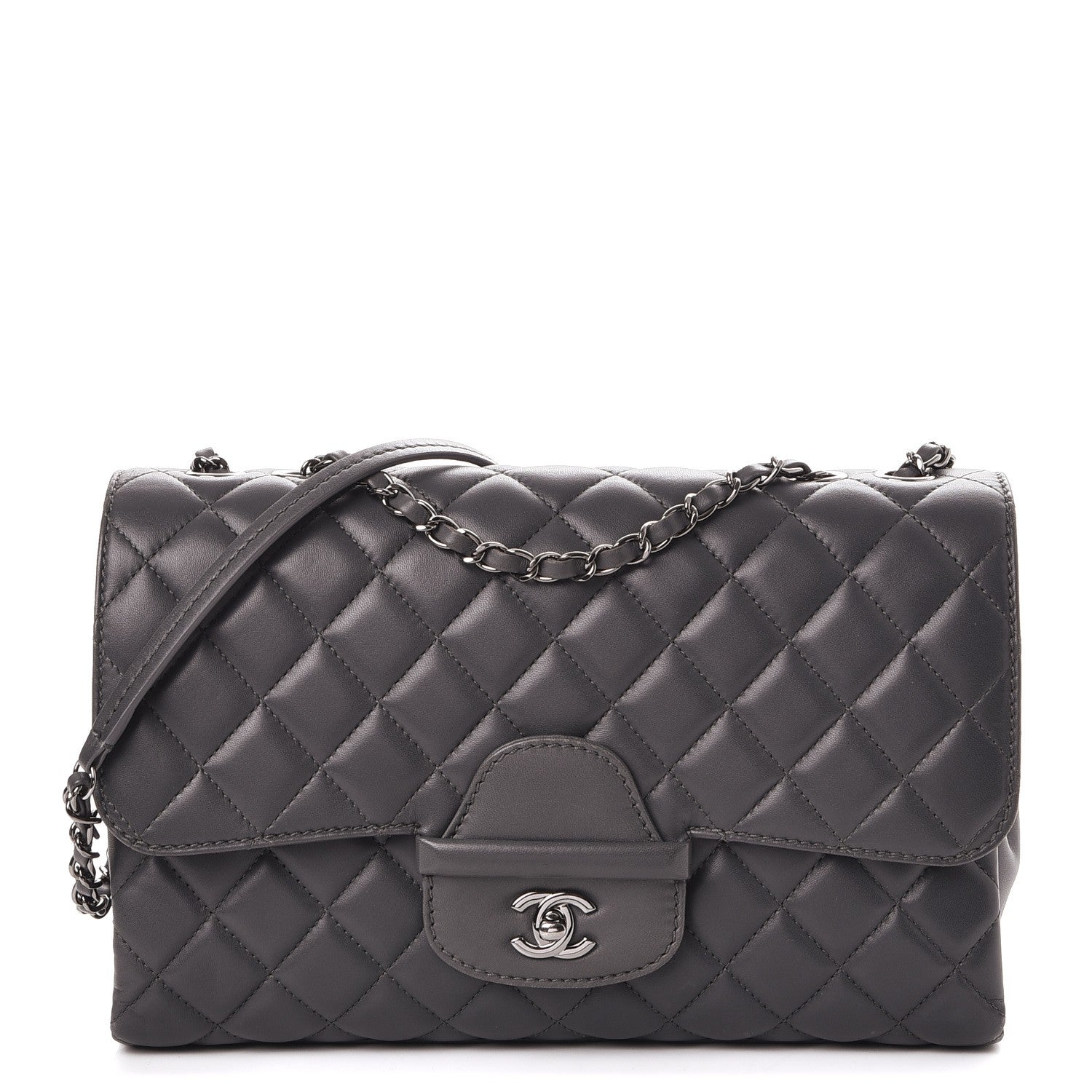 Chanel Lambskin Quilted Jumbo Coco Loop Flap Charcoal Grey 1 of 8
