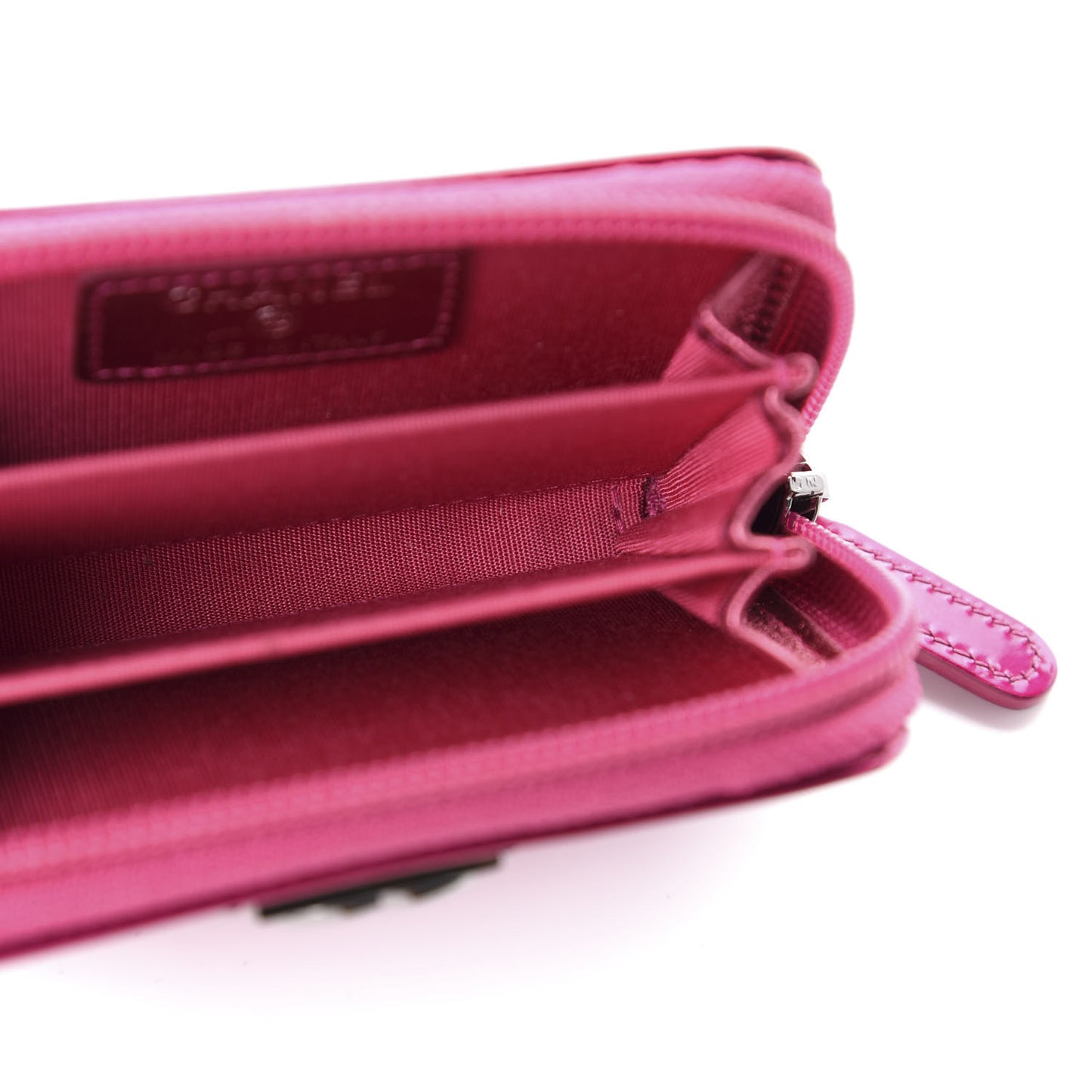 Metallic Patent Quilted Zip Around Boy Coin Purse Wallet Fuchsia