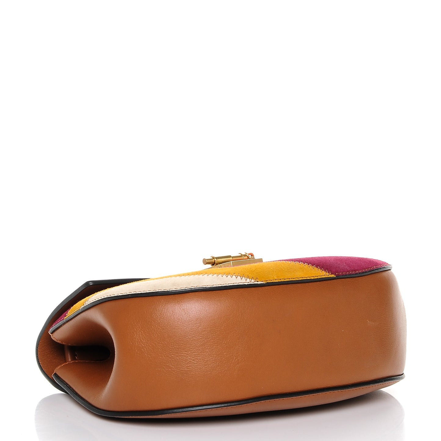 Calfskin Suede Rainbow Patchwork Drew Shoulder Bag Caramel