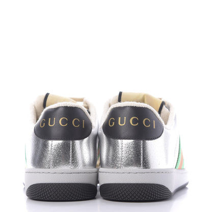 Gucci Metallic Calfskin Web Womens Screener Sneakers 35 Silver Gold Black 5 of 10