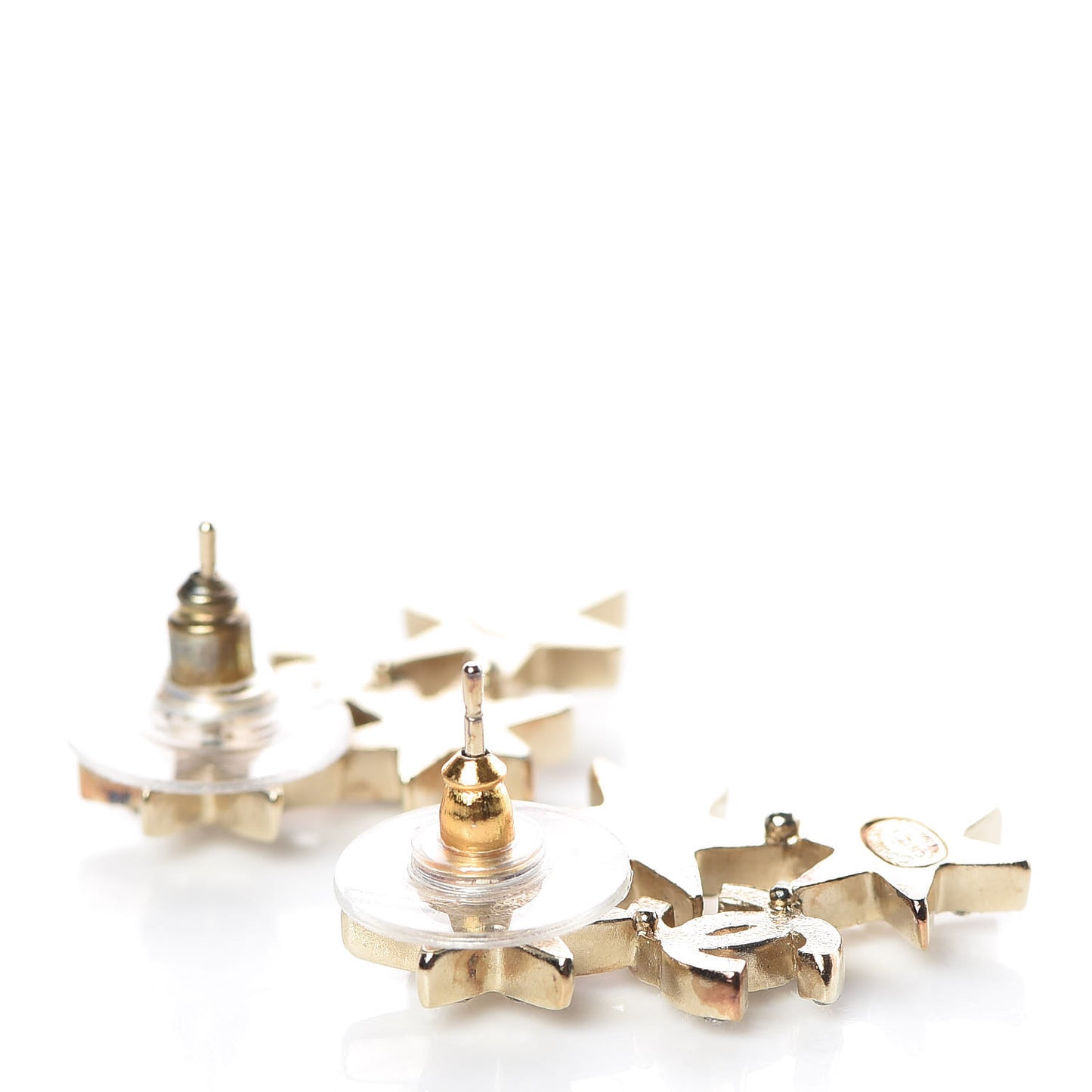 Crystal Pearl CC Star Earrings Gold